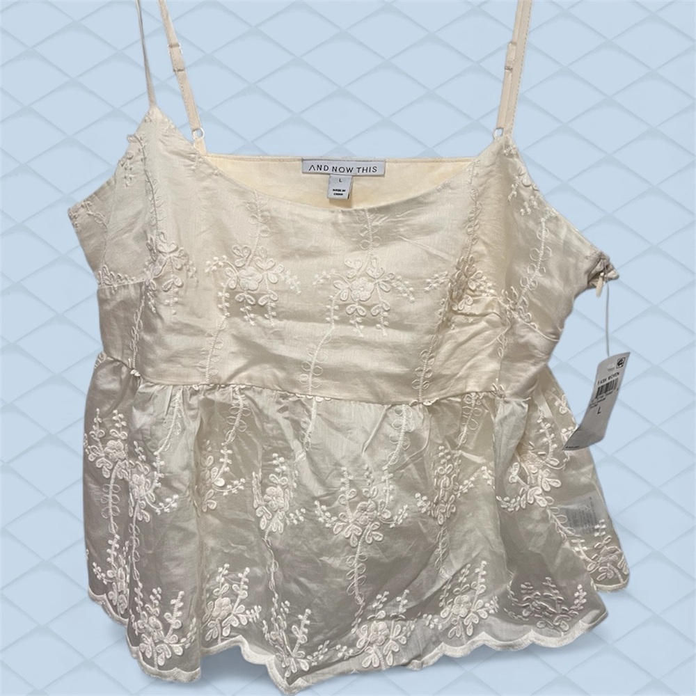 NWT Cream Embroidered Camisole Top